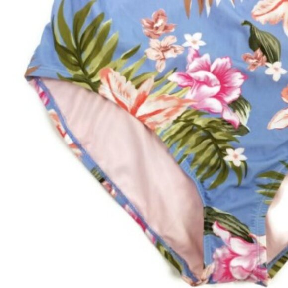 Kona Sol Multi Floral Over the Shoulder Ruffle One Piece Swimsuit Womens XL NWT - Picture 9 of 16